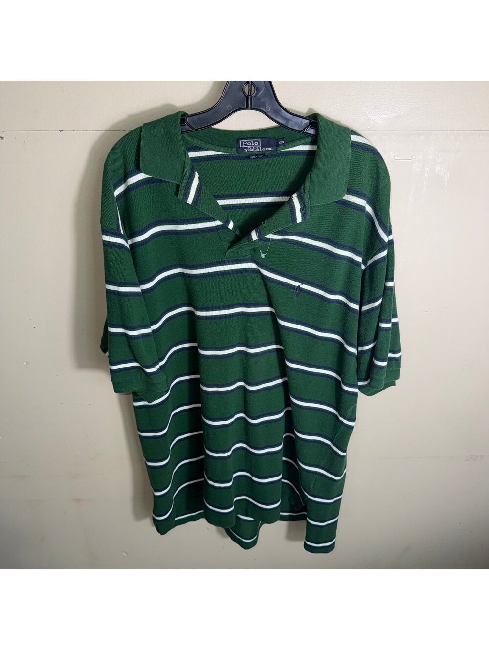 Polo Ralph Lauren Green Striped Pony Polo Mens 2XL Vtg y2k 90s Rare